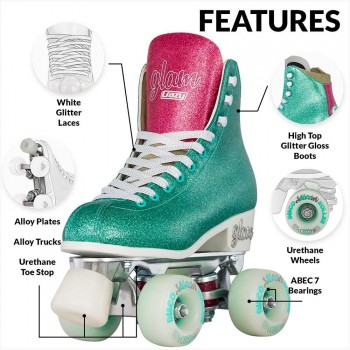 Crazy Glam Gliter Fashion Roller Skates - Teal Glitter