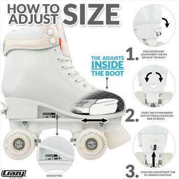 Crazy Gliter Adjustable Roller Skates - White Glitter