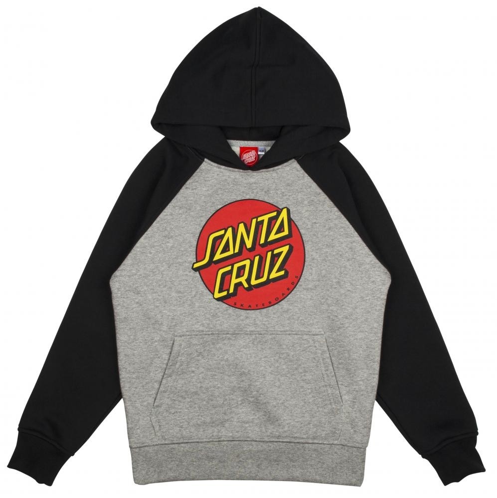 Santa Cruz Youth Classic Dot Raglan Hoodie Blackheather Grey Gosk8