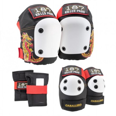 187 Killer Pads Adult Six Pack Set Caballero - Black/ Red/ Gold