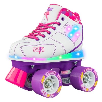 Crazy Flash Led Light-UP Wheels and Boots Roller Skates - White